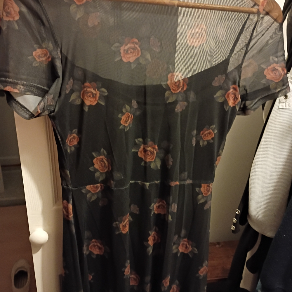 Floral Mesh Dress - Black and Pink